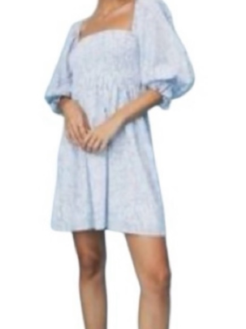Kourt Portia Cotton Smocked Light Blue Mini Dress Size Medium